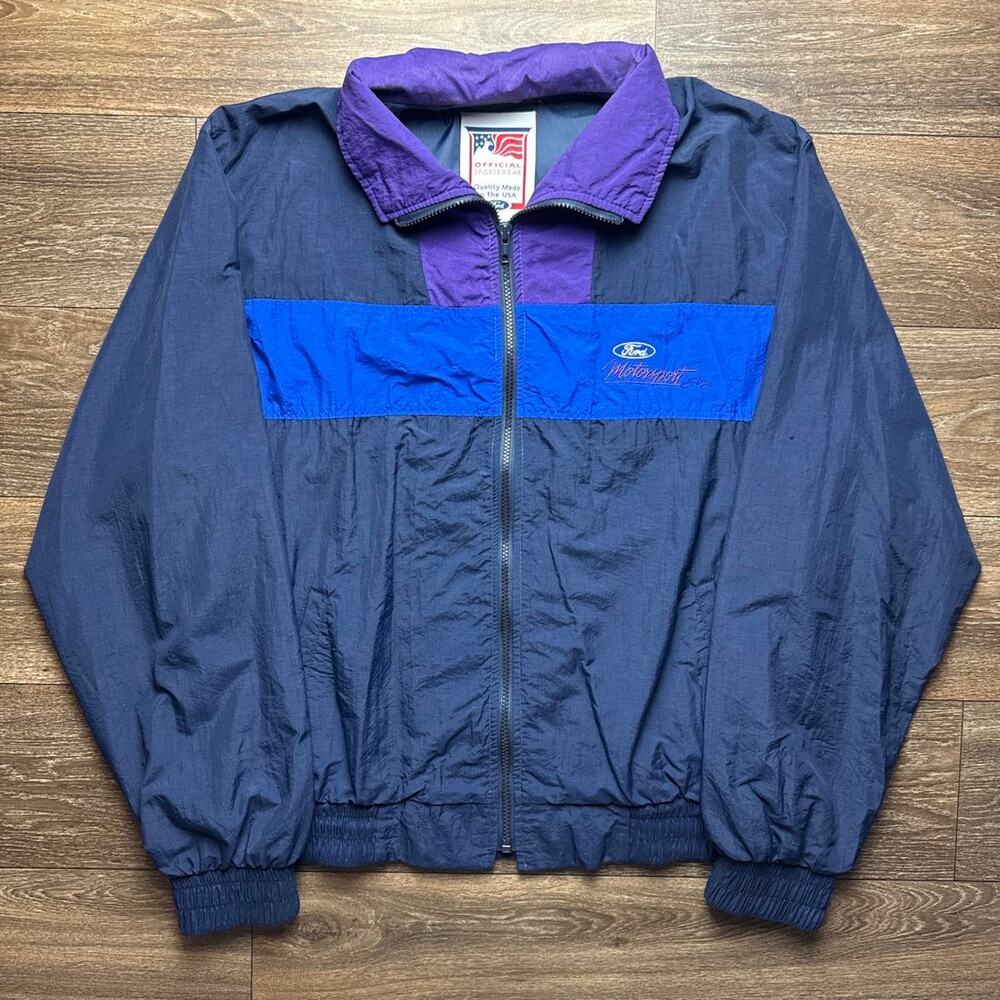 Vintage 1990s Ford Motorcraft Windbreaker Jacket with Blue & Purple Color Block